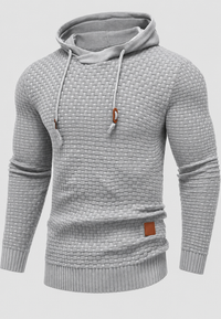 Herrenpullover mit Kapuze, strukturierter Strick und Kordelzug – Ronan