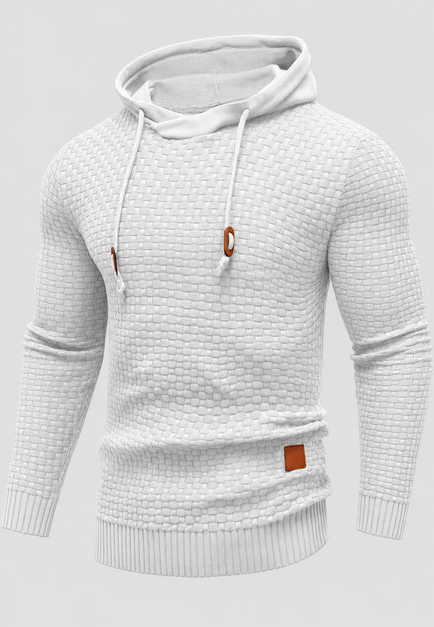 Herrenpullover mit Kapuze, strukturierter Strick und Kordelzug – Ronan
