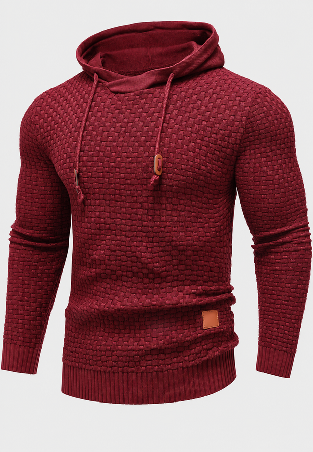 Herrenpullover mit Kapuze, strukturierter Strick und Kordelzug – Ronan