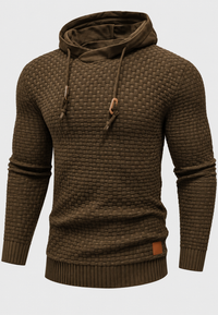 Herrenpullover mit Kapuze, strukturierter Strick und Kordelzug – Ronan