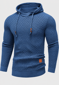 Herrenpullover mit Kapuze, strukturierter Strick und Kordelzug – Ronan