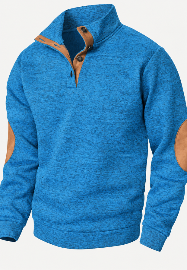 Herrenpullover mit Rollkragen, Knöpfen und kontrastfarbenen Ellbogenpatches – Thorben