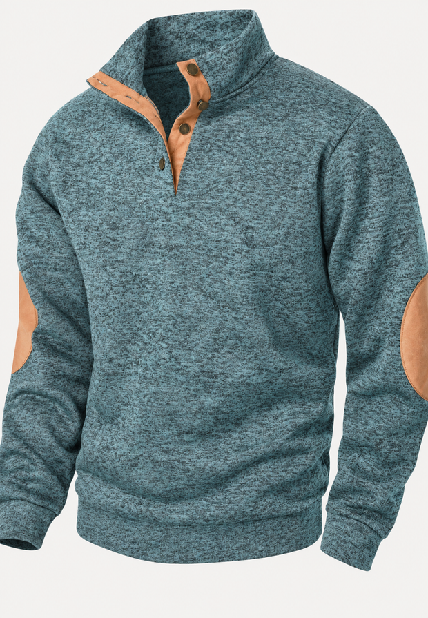 Herrenpullover mit Rollkragen, Knöpfen und kontrastfarbenen Ellbogenpatches – Thorben