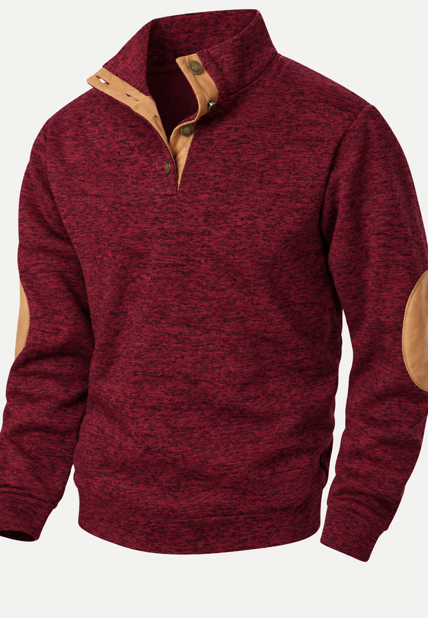 Herrenpullover mit Rollkragen, Knöpfen und kontrastfarbenen Ellbogenpatches – Thorben