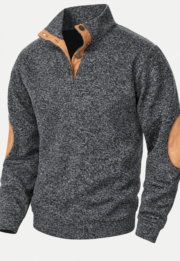 Herrenpullover mit Rollkragen, Knöpfen und kontrastfarbenen Ellbogenpatches – Thorben