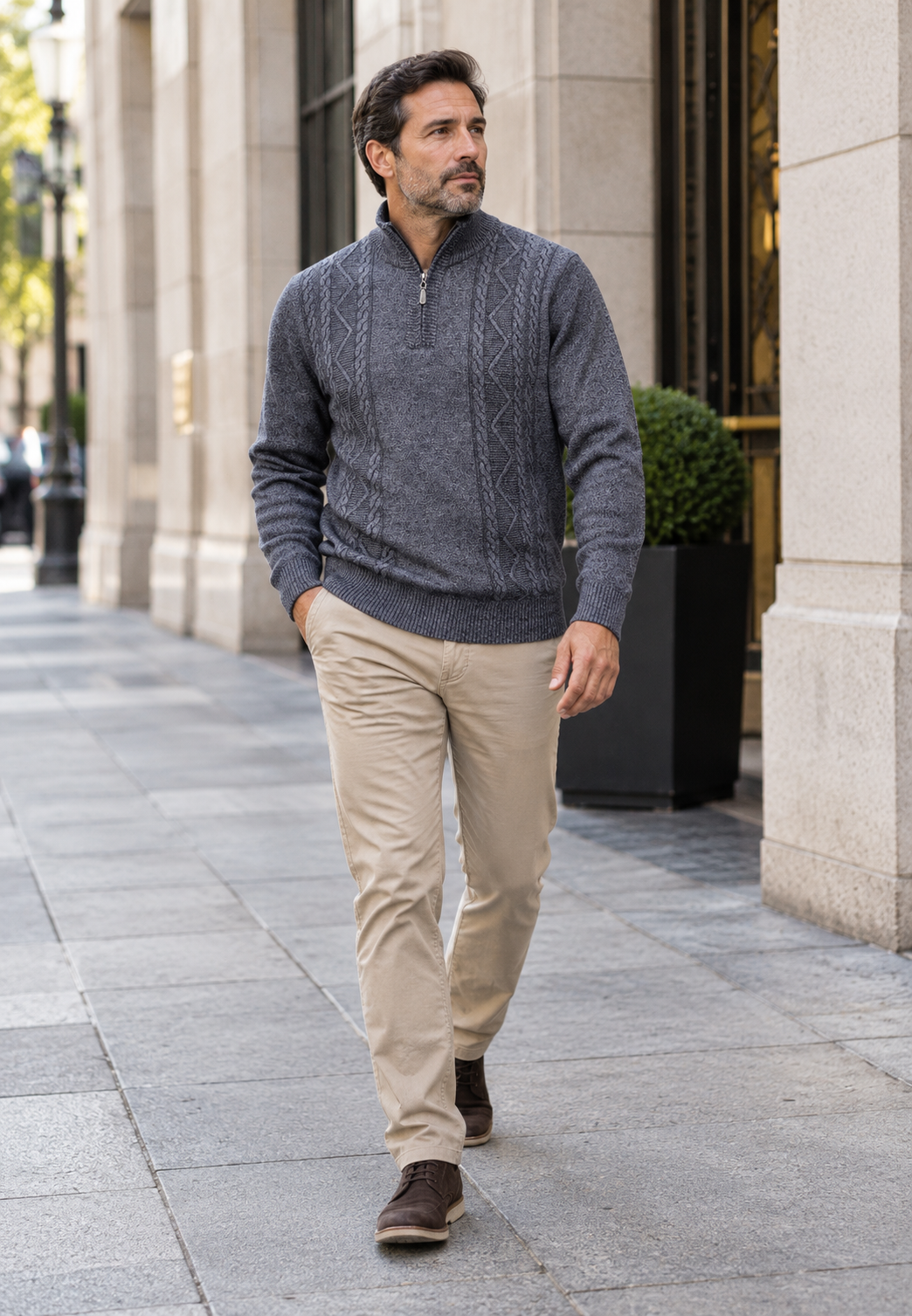 Pull homme col montant demi-zip maille torsadée - Beltrán