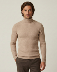 Pull homme à col roulé, en maille côtelée, manches longues - Tadeo