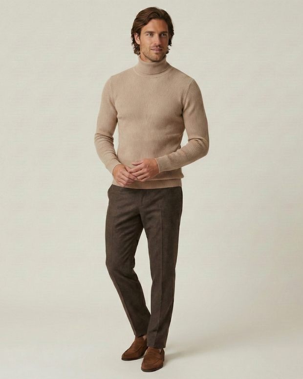 Pull homme à col roulé, en maille côtelée, manches longues - Tadeo