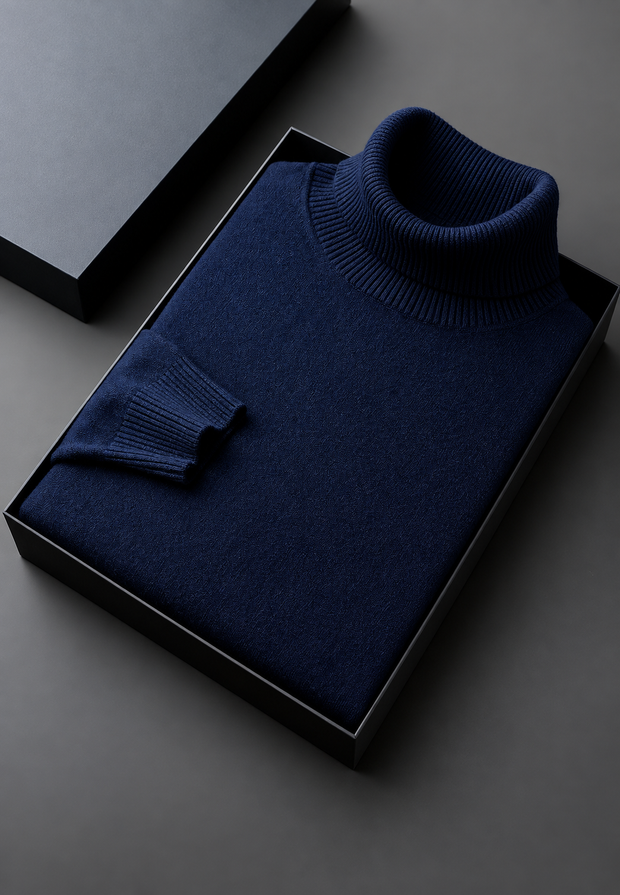 Pull homme à col roulé, maille unie, manches longues - Savio