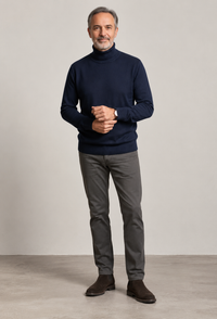 Pull homme à col roulé, maille unie, manches longues - Savio