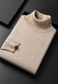 Pull homme à col roulé, maille unie, manches longues - Savio