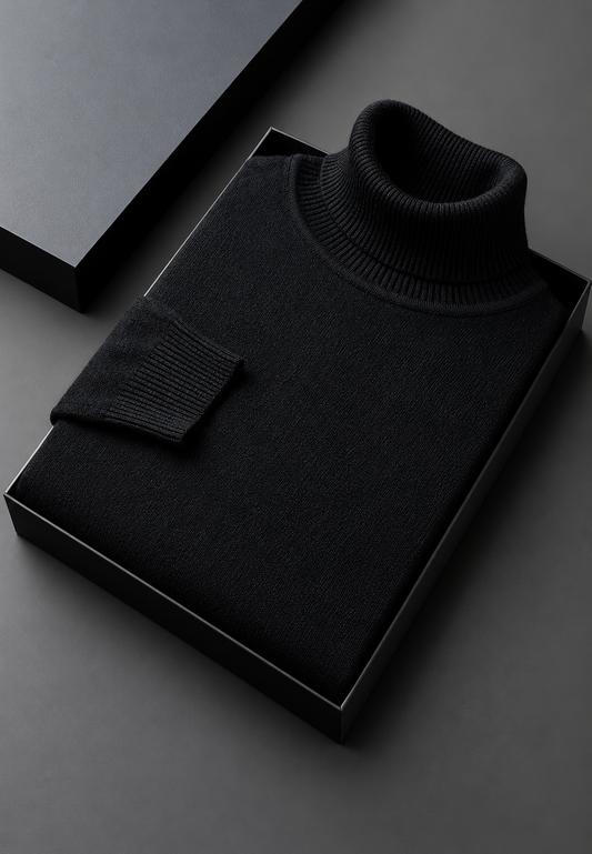 Pull homme à col roulé, maille unie, manches longues - Savio