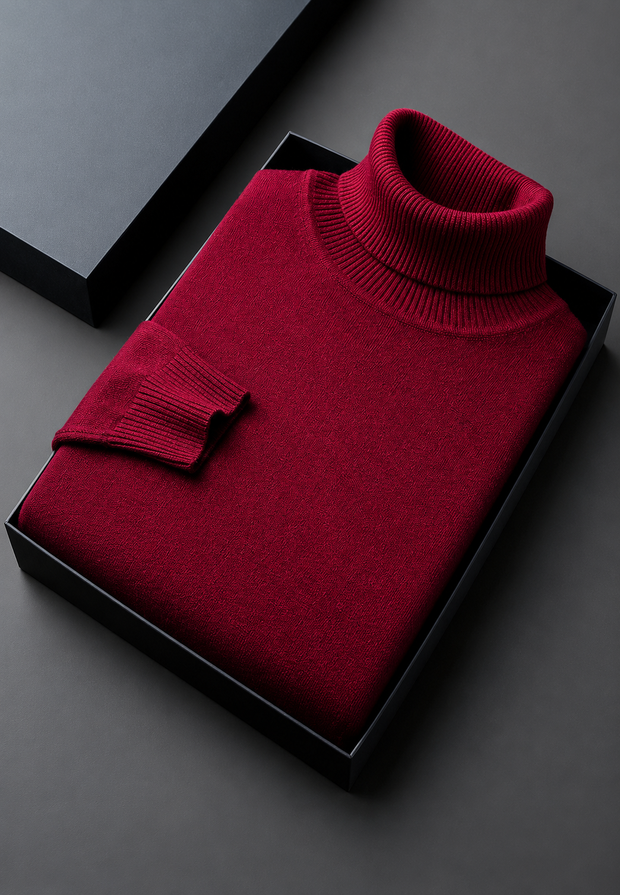 Pull homme à col roulé, maille unie, manches longues - Savio