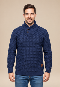 Herrenpullover mit Schalkragen, Knöpfen und strukturiertem Strickmuster – Hadrian