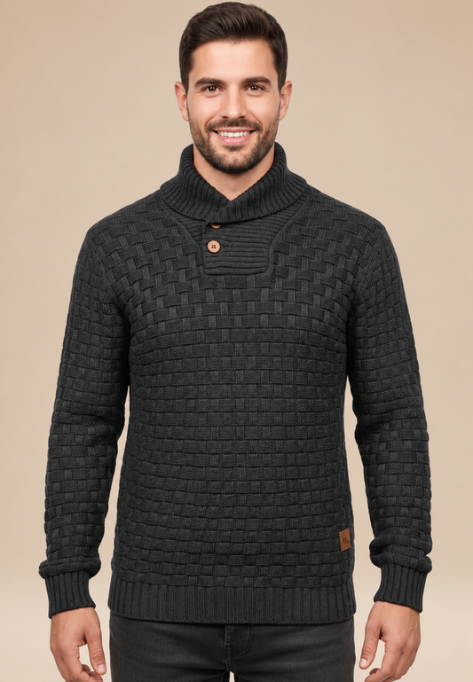 Pull homme à col châle, boutons, maille texturée - Hadrian