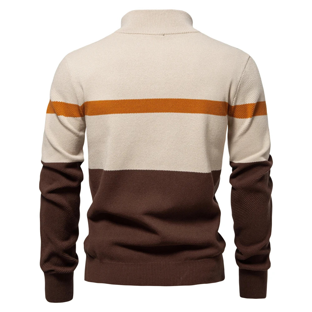 Strickpullover mit halbem Reißverschluss und Streifen – Aurel