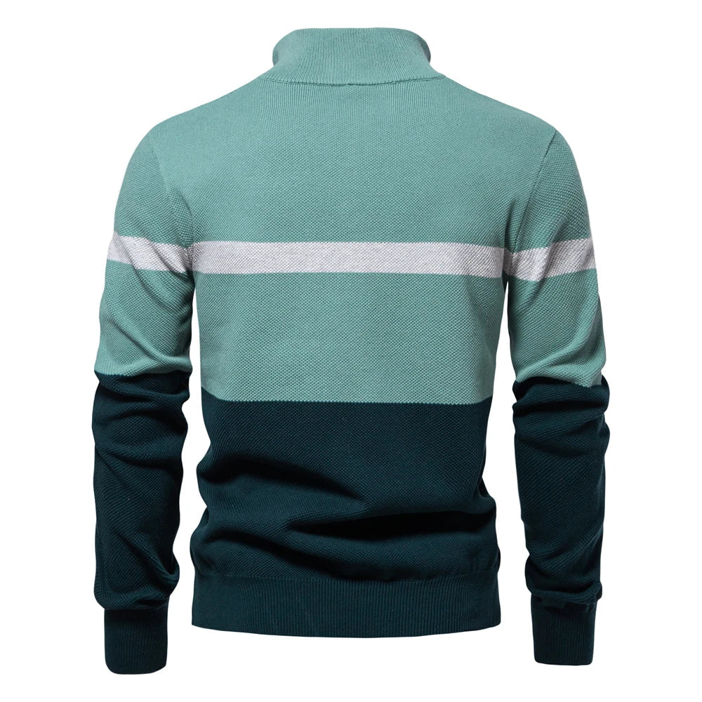 Strickpullover mit halbem Reißverschluss und Streifen – Aurel