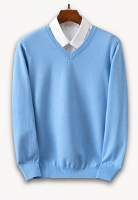 Pull homme à col en V et manches longues, en maille unie - Lucan