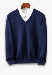 Pull homme à col en V et manches longues, en maille unie - Lucan