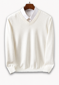 Pull homme à col en V et manches longues, en maille unie - Lucan