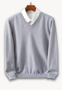 Pull homme à col en V et manches longues, en maille unie - Lucan