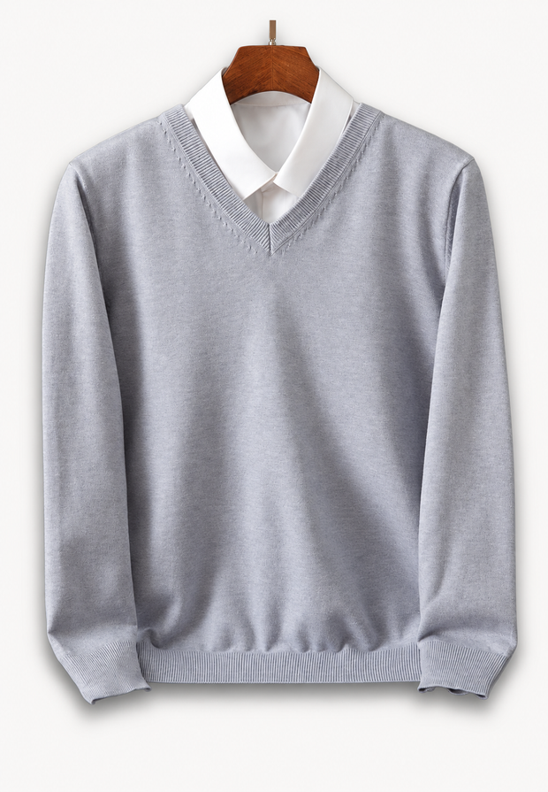 Pull homme à col en V et manches longues, en maille unie - Lucan