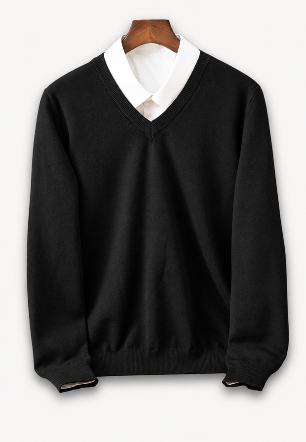 Pull homme à col en V et manches longues, en maille unie - Lucan