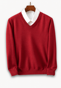 Pull homme à col en V et manches longues, en maille unie - Lucan