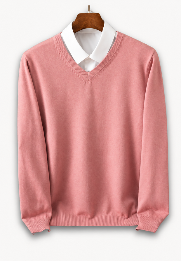 Pull homme à col en V et manches longues, en maille unie - Lucan