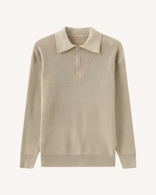 Pull homme à col polo et demi-fermeture éclair, en maille côtelée - Ilan