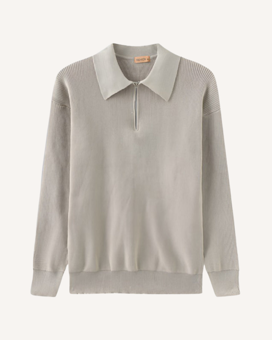 Pull homme à col polo et demi-fermeture éclair, en maille côtelée - Ilan