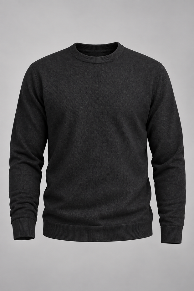 Herrenpullover mit Rundhalsausschnitt, glatter Strick und langen Ärmeln – Nikolai