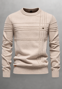 Pull homme à col rond, maille texturée avec lignes en relief - Silas