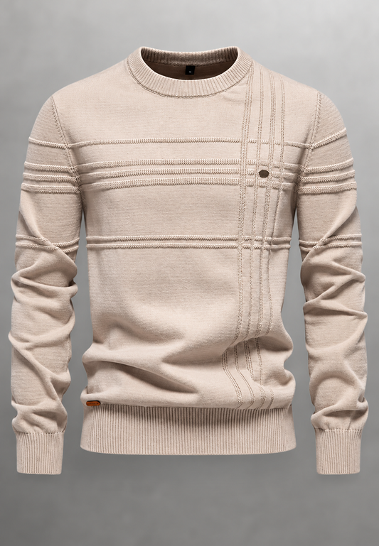 Pull homme à col rond, maille texturée avec lignes en relief - Silas