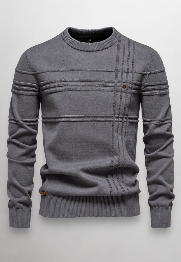 Pull homme à col rond, maille texturée avec lignes en relief - Silas
