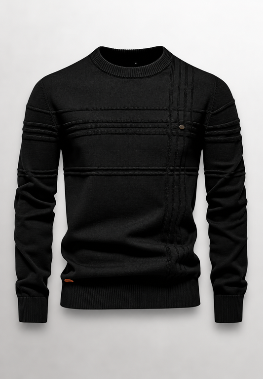 Pull homme à col rond, maille texturée avec lignes en relief - Silas