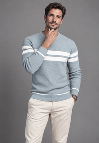 Pull homme à col rond, rayé, en maille texturée - Tobias