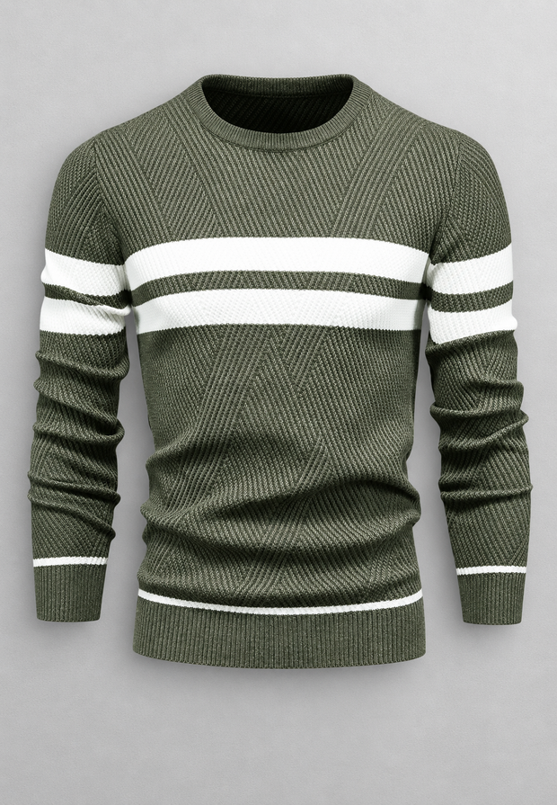 Pull homme à col rond, rayé, en maille texturée - Tobias
