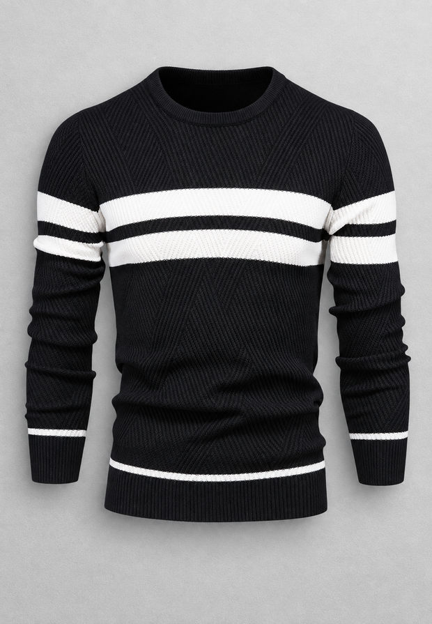 Pull homme à col rond, rayé, en maille texturée - Tobias
