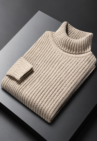 Pull homme à col roulé, maille côtelée à texture marquée - Nereo