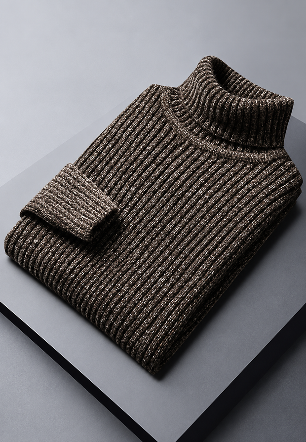 Pull homme à col roulé, maille côtelée à texture marquée - Nereo