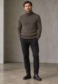Pull homme à col roulé, maille côtelée à texture marquée - Nereo