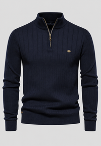 Pull homme à demi-fermeture éclair, col montant et motif côtelé - Mikkel