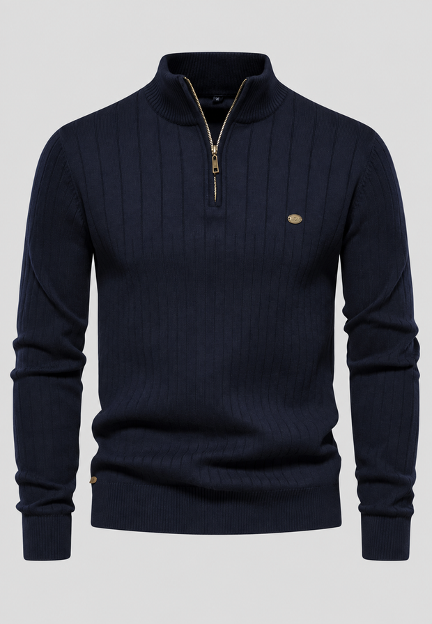 Pull homme à demi-fermeture éclair, col montant et motif côtelé - Mikkel