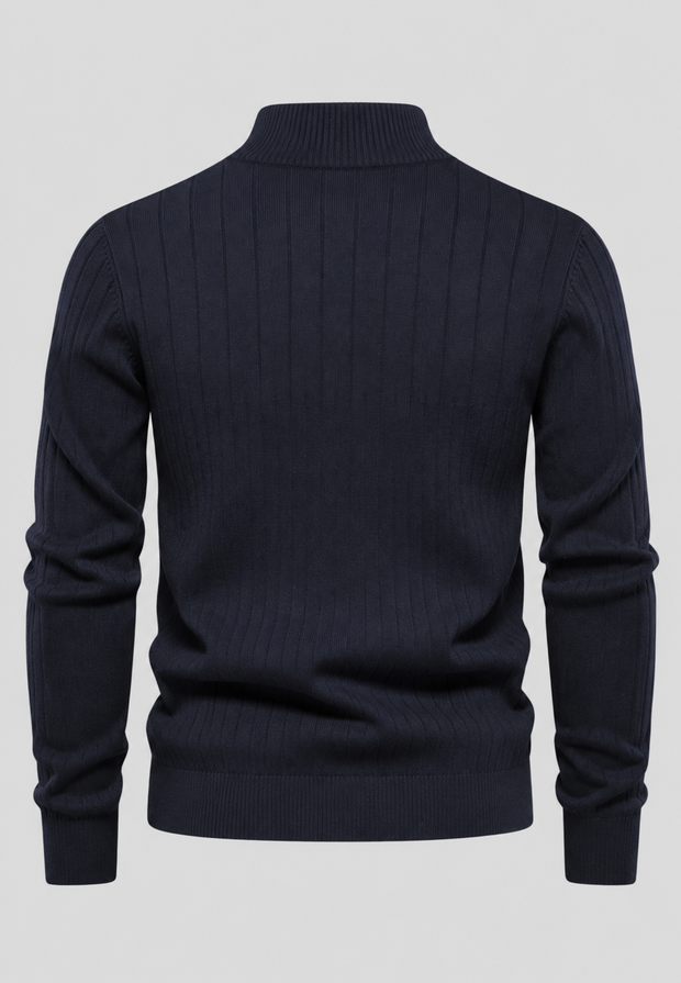 Pull homme à demi-fermeture éclair, col montant et motif côtelé - Mikkel