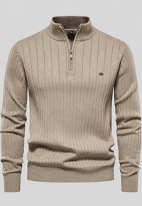 Pull homme à demi-fermeture éclair, col montant et motif côtelé - Mikkel