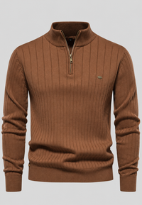 Pull homme à demi-fermeture éclair, col montant et motif côtelé - Mikkel