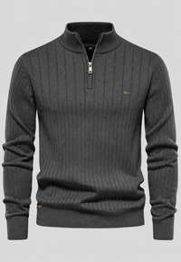 Pull homme à demi-fermeture éclair, col montant et motif côtelé - Mikkel