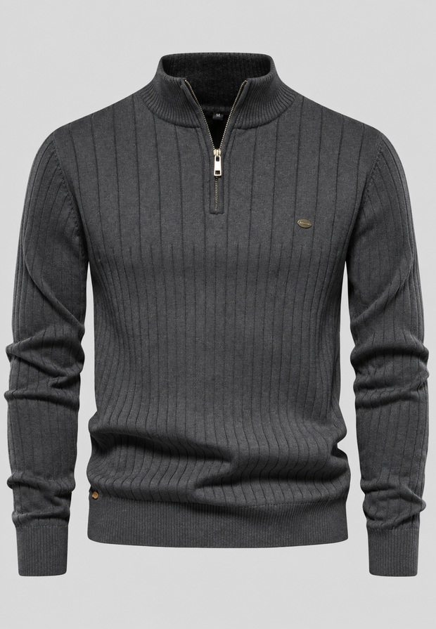 Pull homme à demi-fermeture éclair, col montant et motif côtelé - Mikkel