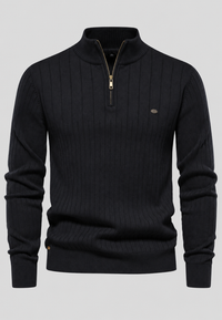 Pull homme à demi-fermeture éclair, col montant et motif côtelé - Mikkel